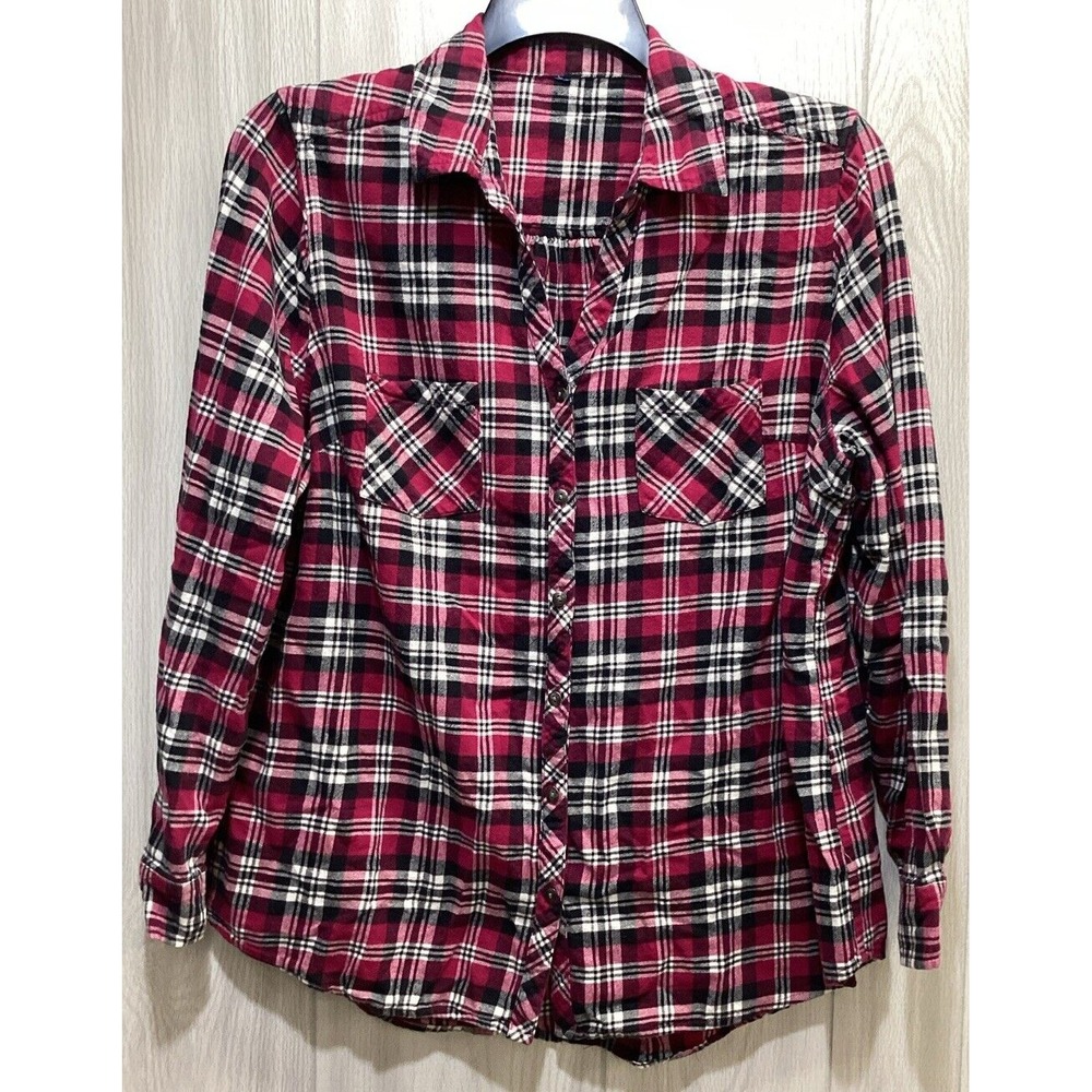 TAGLESS Women's (Size 24x29") Long Sleeve Collared Button Down Flannel Shirt